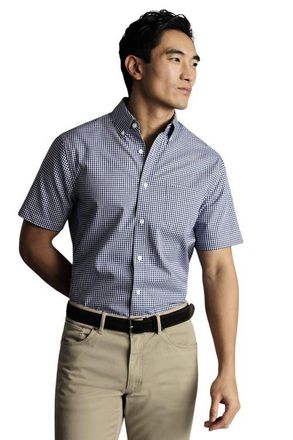 CHARLES TYRWHITT Non-Iron Stretch Check Short Sleeve Shirt in Royal Blue at Nordstrom, Size Small