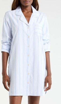 Nordstrom Classic Piped Cotton Nightshirt in Blue Parker Stripe at Nordstrom, Size X-Small
