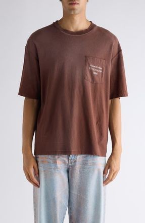 Acne Studios Exford U 1996 Distressed Cotton & Hemp Pocket T-Shirt in Chocolate Brown at Nordstrom, Size X-Large