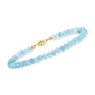 Ross-Simons Aquamarine Bead Bracelet With 14kt Yellow Gold Magnetic Clasp