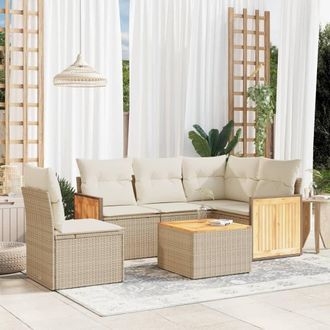 vidaXL Vidaxl - Juego De Sof&aacute;s Jard&iacute;n Con Cojines 6 Pzas Rat&aacute;n Sint&eacute;tico Beige