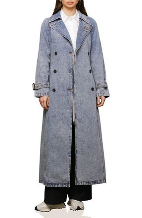 Avec Les Filles Relaxed Maxi Denim Trench Coat in Vintage Blue Wash at Nordstrom, Size X-Small
