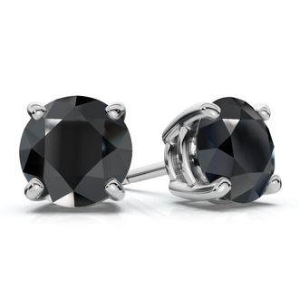 Pompeii3 1 1/2 ct 14k White Gold Round Black Diamond Stud Earrings