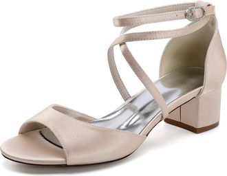 Generic Wedding Bridal Shoes Womens Chunky Heels Sandals Bridal Ankle Strap Dress Shoes Wedding Party Low Heel Shoes 4.5Cm,Champagne,10 UK
