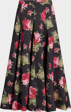 Cinq à Sept Baroque Roses Hilda Satin Midi Skirt