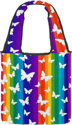 Generic Colorful Butterflies Reversible Canvas Shoulder Tote - Double-Sided Print, 12oz Cotton, 27cm Drop, Fold-Flat Bag for Travel, Shopping, Street Outings