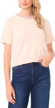CeCe by Cynthia Steffe Rhinestone Embellished Short Sleeve Sweater in Eggshell at Nordstrom, Size X-Large