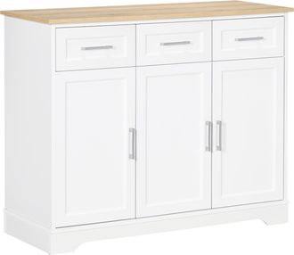 No Brand Aparador Moderno De 3 Cajones Y 3 Puertas En Mdf Y Aglomerado Con Estante Ajustable, 101x39x82 Cm, Blanco