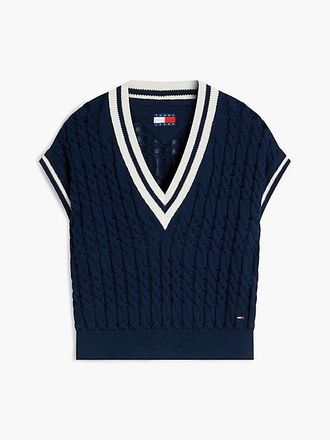 Tommy Hilfiger Chaleco de punto trenzado con cuello de pico