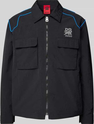 HUGO BOSS Regular Fit Hemdjacke mit Label-Print Modell ESELIO in Black, Größe XL