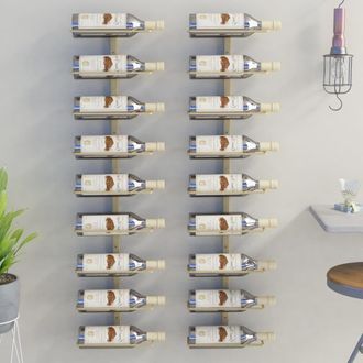 Berkfield Home Wall-mounted Wine Rack for 9 Bottles 2 pcs Gold Iron