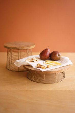 Kalalou Set Of Two Round Mango Wood And Wire Risers
