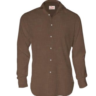 Saint Barth Pamplona Linnen Overhemd - Heren - Casual Overhemden - Bruin - L - Linnen - Overhemden