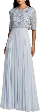 Mac Duggal High Neck Embellished Top With Chiffon Skirt Gown in Powder Blue at Nordstrom, Size 12
