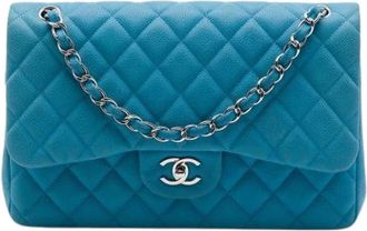 Chanel Pre-owned Double Flap Shoulder Bag - Dames - Vintage Schoudertas - Blauw - ONE Size - Leer - Vintage