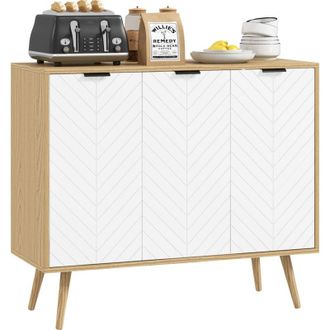 HOMCOM Homcom - aparador de cocina moderno mueble buffet auxiliar con estantes ajustables 2 armarios carga 50 kg para comedor salón 91,5x35x77,4 cm blanco
