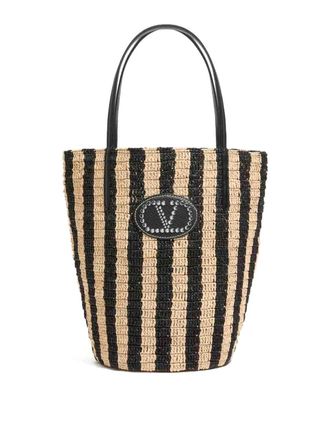 Valentino Garavani Striped Raffia Shopping Bag