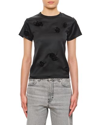 Sportmax Mendoza Fitted Top With Black Embroidered Roses