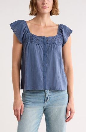 Lucky Brand Cap Sleeve Button-Up Top in Vintage Indigo at Nordstrom Rack, Size X-Small