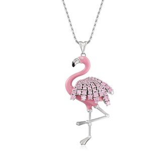 Ross-Simons Pink CZ Flamingo Pendant Necklace With Pink Enamel in Sterling Silver