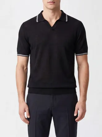 Fedeli Polo in maglia a maniche corte in cashmere e seta con profili a contrasto