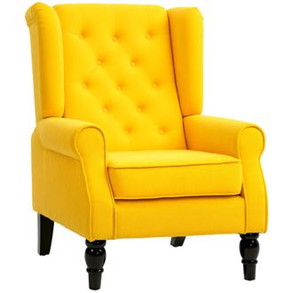 HOMCOM Homcom Sill&oacute;n Orejero Moderno, Butaca De Sal&oacute;n Con Reposabrazos Y Patas De Madera, Sof&aacute; Individual Carga 160 Kg, Para Oficina, Sala De Estar, Amarillo