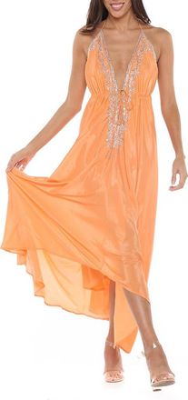 Ranee’s Plunge Neck Halter Maxi Dress in Soft Orange at Nordstrom Rack