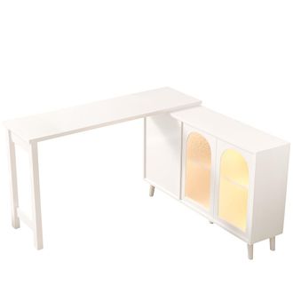 Urban Meuble Consola blanca con puertas de vidrio texturizado dorado