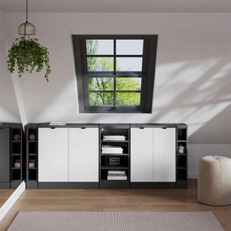 Vicco Conjunto De Armarios Para Techo Inclinado Rion, Ondulaci&oacute;n Blanca, 210 Cm Lote De 5 Carcasas De Armario 60 Cm De Profundidad, Vicco