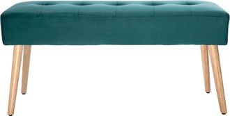 Miliboo Miliboo - Banco Capiton&eacute; De Terciopelo Azul Petr&oacute;leo Y De Madera Clara 95 Cm Guesta