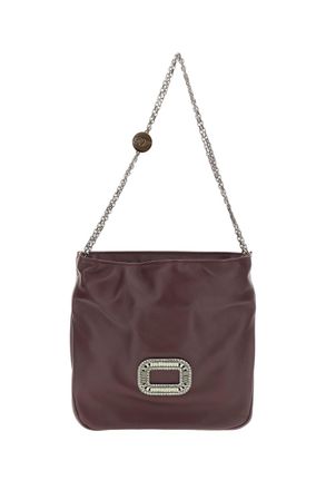 Roger Vivier Burgundy Soft Leather Crystal Buckle Shoulder Bag