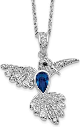 Diamond2Deal Sterling Silver Lab Created Dark Blue Spinel and White Cubic Zirconia Hummingbird Necklace 18