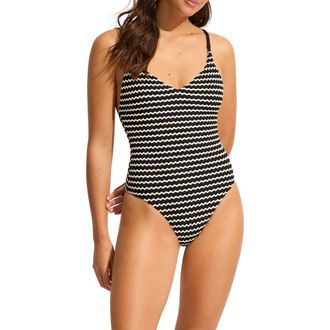 Seafolly Mesh Effect One-Piece Swimsuit in Black at Nordstrom Rack, Size 6 Us / 10 Au