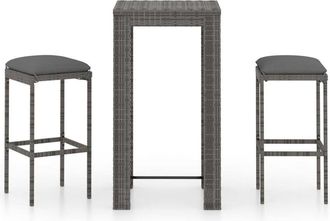 vidaXL Set Muebles Bar Jard&iacute;n 3 Piezas Y Cojines Rat&aacute;n Sint&eacute;tico Gris Vidaxl