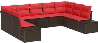 vidaXL Conjunto De Sof&aacute; De Jard&iacute;n 9 Uds. Marr&oacute;n Rat&aacute;n Sint&eacute;tico Vidaxl
