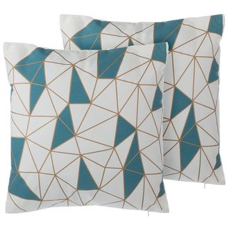 Beliani Beliani - Conjunto De Cojines Decorativos De Algod&oacute;n Azul Patr&oacute;n Geom&eacute;trico 45 X 45 Cm Decoraci&oacute;n Moderna Clarkia