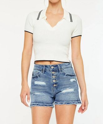 Kancan High Rise Hem Shorts In Light Wash