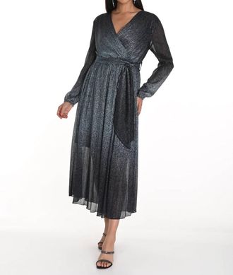 Frank Lyman Design Metallic Long Sleeve Dress In Black/teal