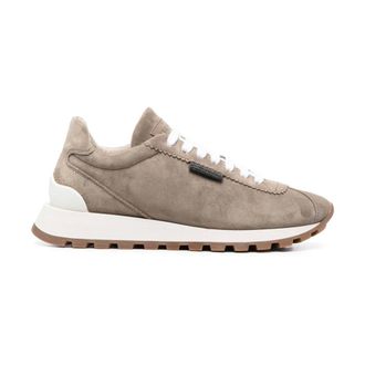 Brunello Cucinelli Schoenen, Dames, Grijs, 40 EU, Su&egrave;de, Grijze Su&egrave;de Sneakers met Monili Tab