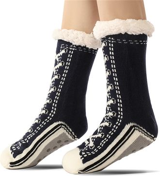 Generic Ultra-Thick Cute Slipper Home Socks, Ultra-Thick Cashmere Slipper Home Socks Womens Winter Christmas Sock With Grippers (Black)
