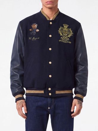 Philipp Plein Bomber college in montone con ricamo Teddy Bear e profili a contrasto