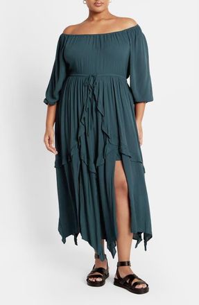 City Chic Zayne Handkerchief Hem Dress in Teal at Nordstrom, Size Xxs