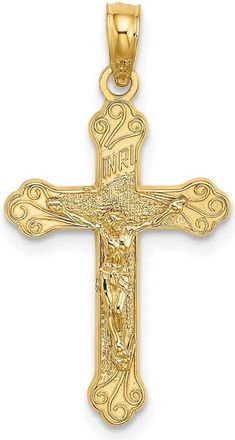 Diamond2Deal 14k Yellow Gold Inri Crucifix with Scroll Tips Charm Pendant