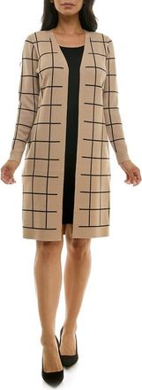 Nina Leonard Twofer Windowpane Sweater Sheath Dress in Tan/black at Nordstrom Rack, Size X-Large