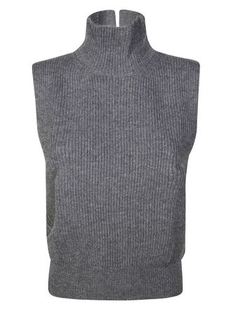 Dondup Fitted Sleeveless Knit Top With High Mock Neck