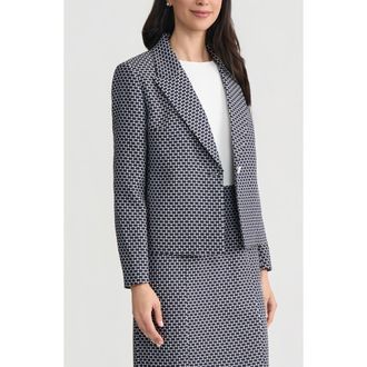 Kasper Jacquard Crop Blazer in Navy/Lily White at Nordstrom, Size 10