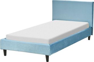 Beliani Beliani - Modern Velvet eu Single Size Bed Frame 3ft Slatted Base Panel Bed Wooden Legs Light Blue Fitou