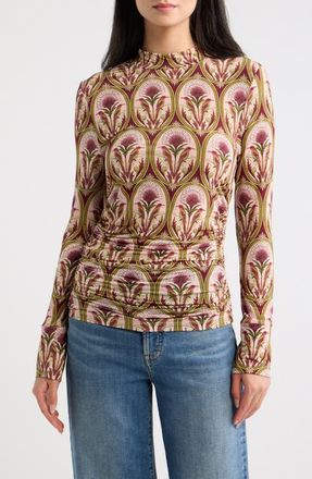 Farm Rio Garden Medal Mock Neck Top in Pink Multicolor at Nordstrom, Size Xx-Small
