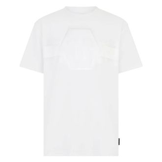Philipp Plein Tops, Heren, Wit, 3Xl, Katoen, T-shirt met Ronde Hals Jacquard Hexagon Lijn