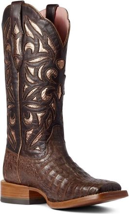 Ariat Womens Carmencita Caiman Belly Square Toe Boots With Tekstep Comfort In Brown